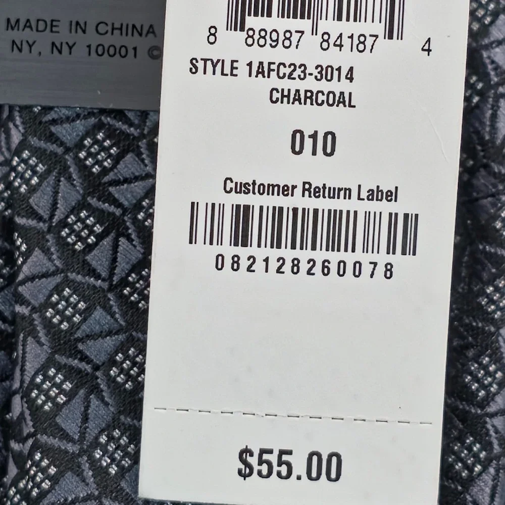 Alfani Mens Tie One Size Charcoal Beaver Geometric Pattern Necktie Luxury NWT